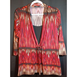 Notations Top Womens 1X Red Fall Colors 3/4 Sleeve Statement Blouse Boho Chic